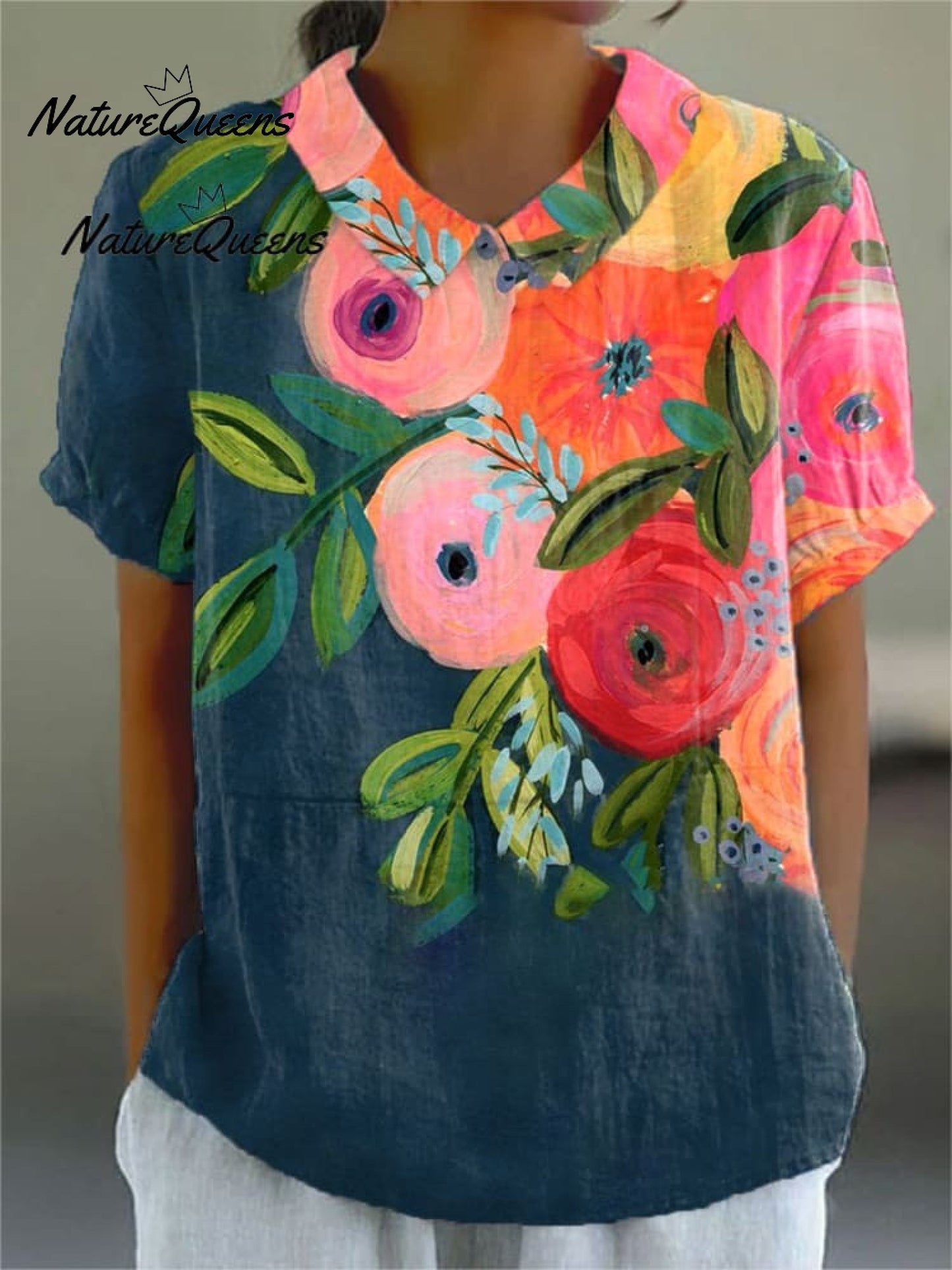 Women's Floral Art Print Casual Cotton Shirt