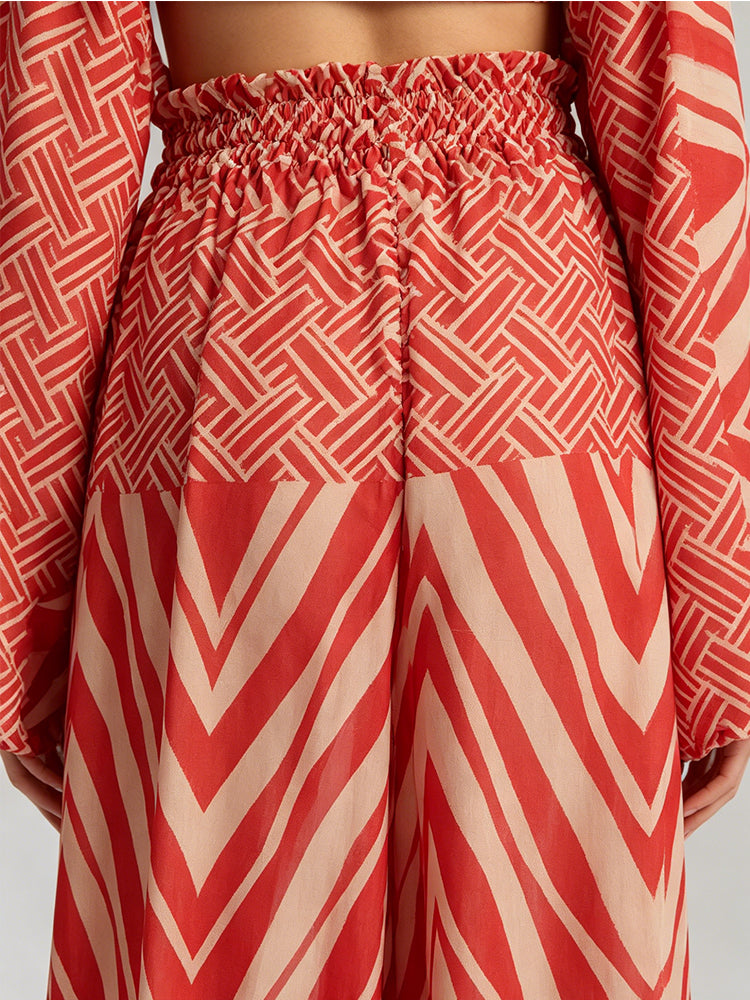 Red Chevron Print Kaftan Set