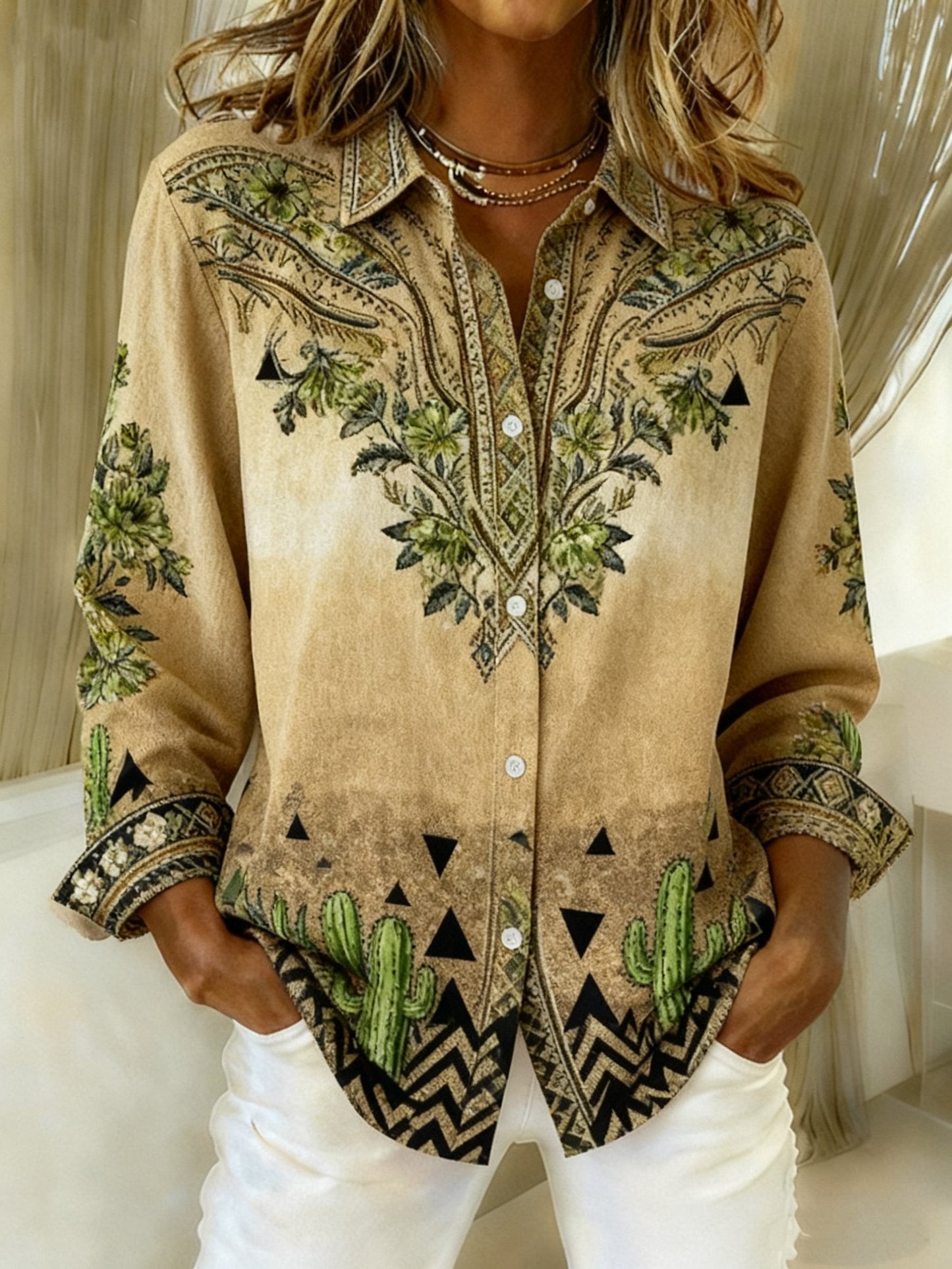 Women's Retro Western Print Casual Shirt
