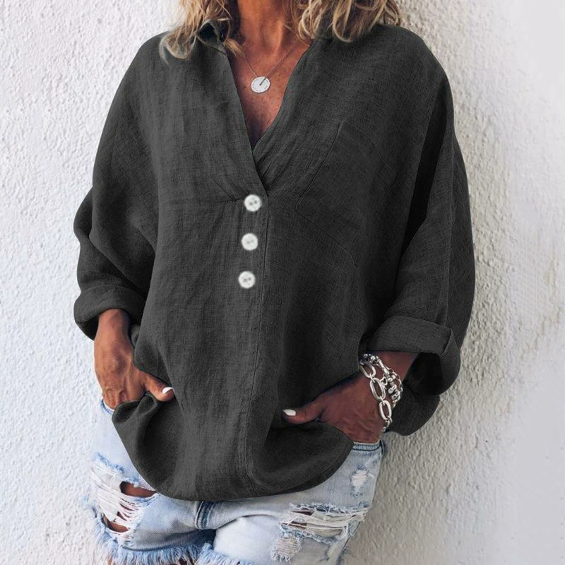 Cotton Linen Lapel Loose Shirt
