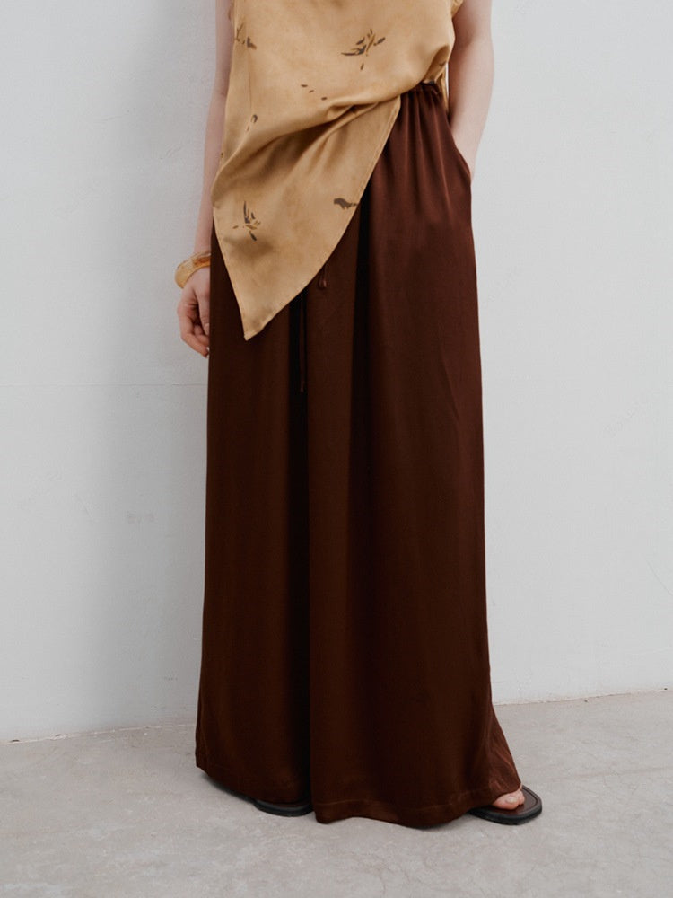 French Satin High-Waist Skirt