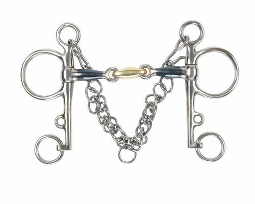 Shires Blue Sweet Iron Pelham Bit with Brass Lozenge
