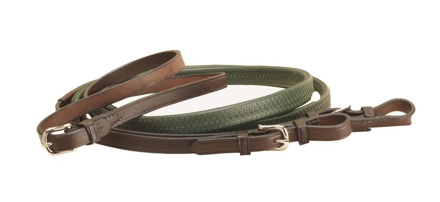 Rubber Grip Leather Reins with Buckle Ends
