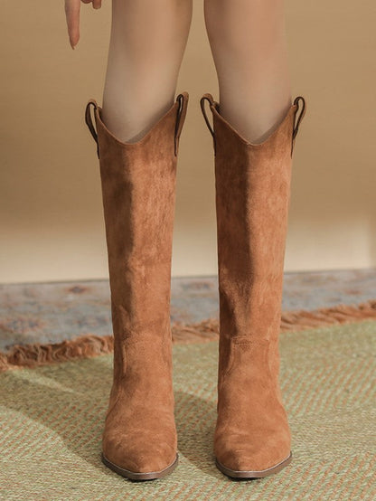 Pointed Toe Thick Heel Stacked Boots Retro High Top Knight Boots