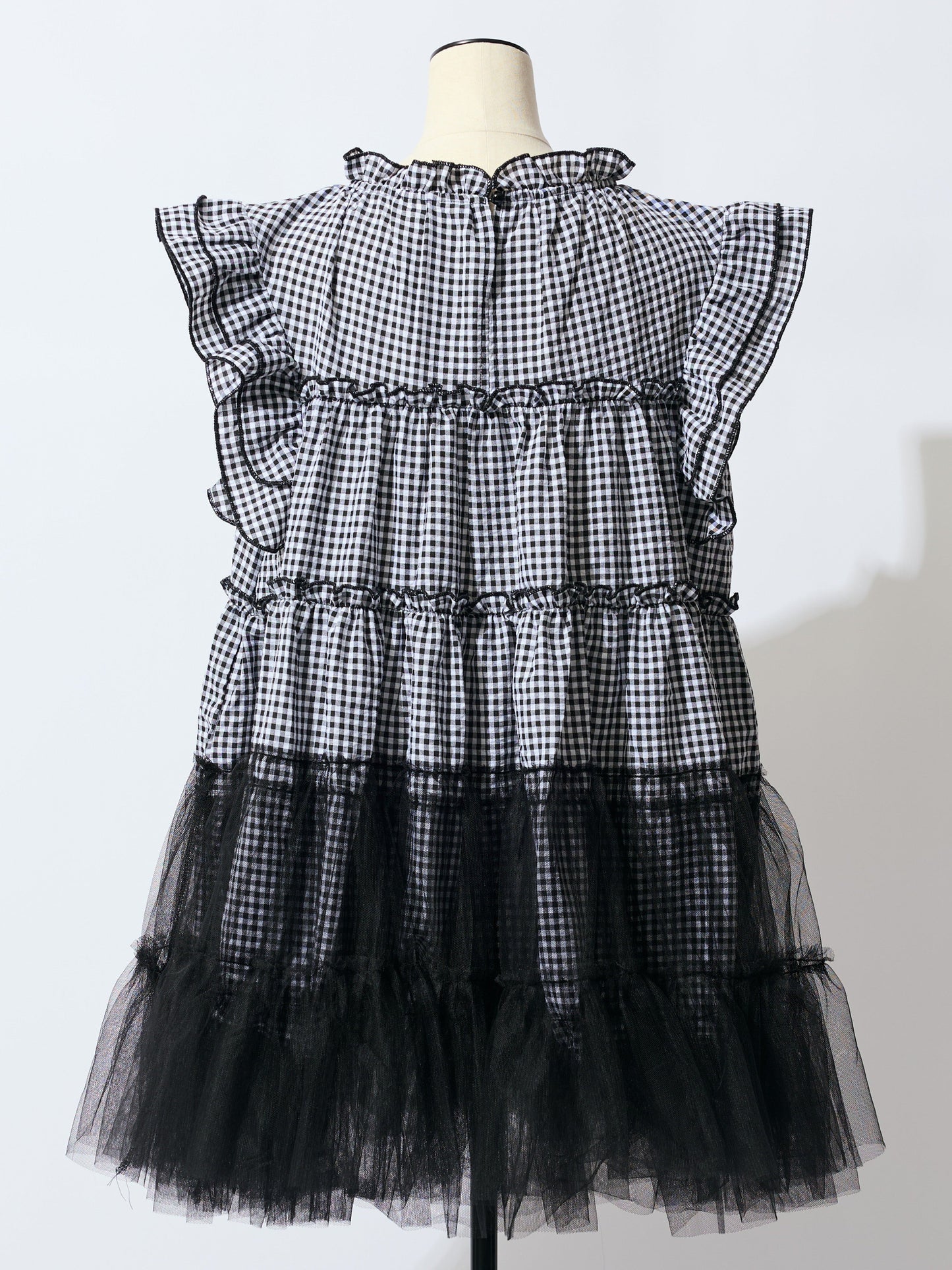 Gingham Tulle Ruffle Mini Dress