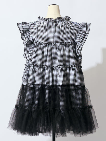 Gingham Tulle Ruffle Mini Dress