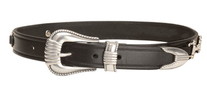 Belt with Bits and Silver-Colored Three-Piece Buckle Set