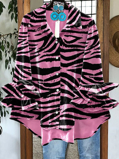 Women'S Casual Lapel Printed Velvet Shirt