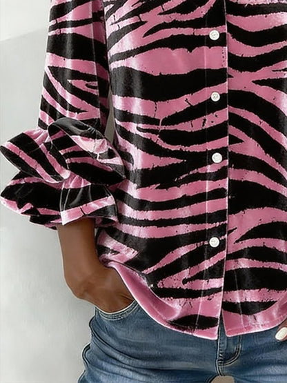 Women'S Casual Lapel Printed Velvet Shirt