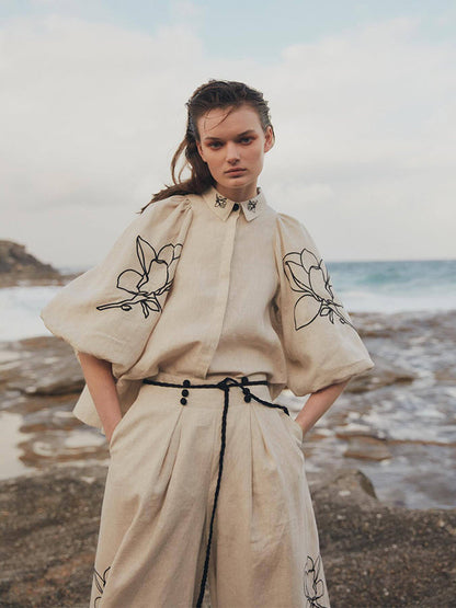 Casual Linen Floral Suit