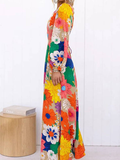 Printed Lace Backless Resort Dress