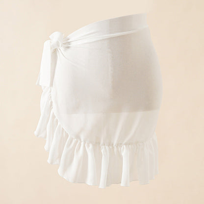 Convertible Wrap Split-Sides Maxi Skirt Cover-Up In White