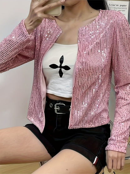 Stand Collar Sequin Short  Cardigan