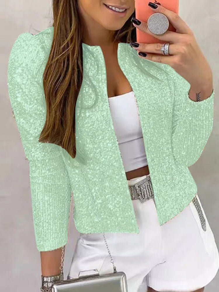 Stand Collar Sequin Short  Cardigan