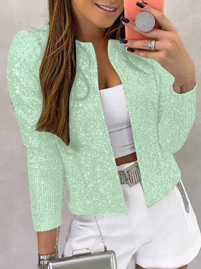 Stand Collar Sequin Short  Cardigan