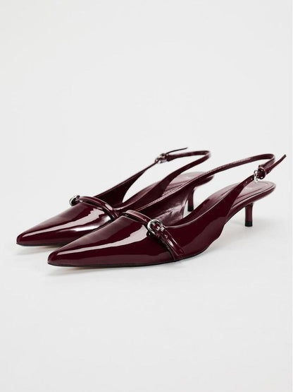 Pointed Toe Buckle Slingback High Heels