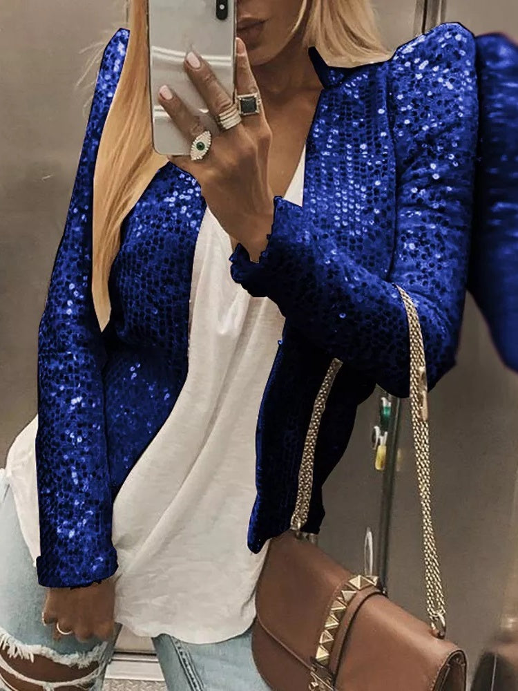 Stand Collar Sequin Short  Cardigan