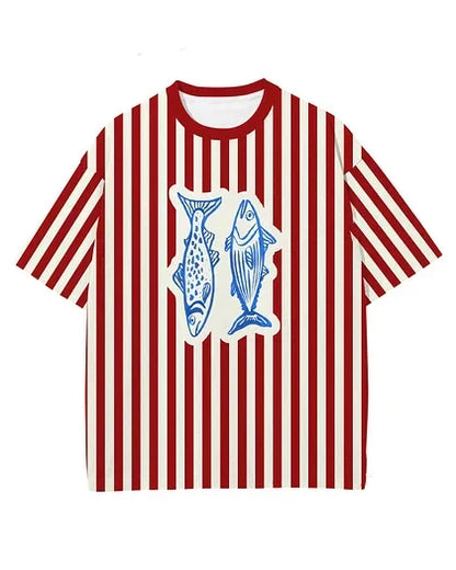 Red Sardine Print Short Sleeve T-Shirt