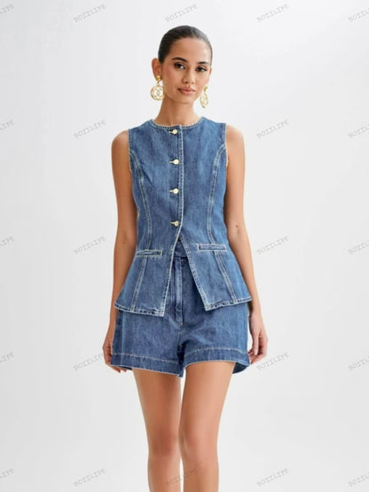 Button-Up Denim Shorts