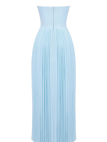 Ocean Blue Pleated Maxi Dress