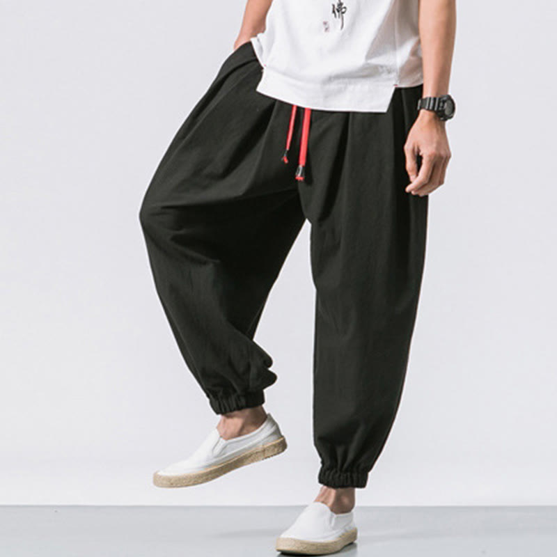Buddha Stones Casual Sports Men's Solid Color Cotton Drawstring Pants With Pockets