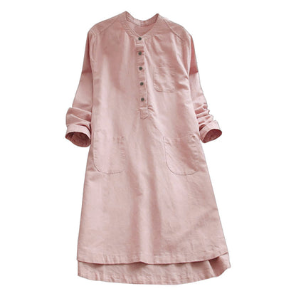 Buddha Stones Solid Buttons Long Sleeve Women's Shirt With Pockets