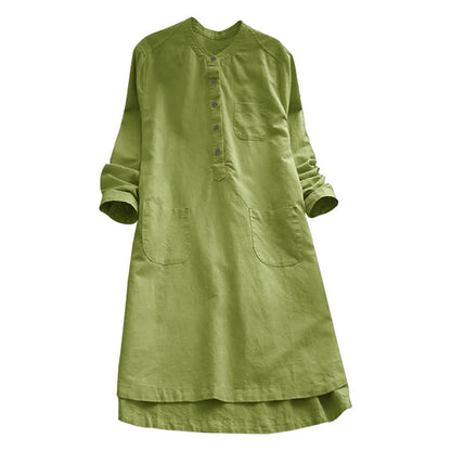 Buddha Stones Solid Buttons Long Sleeve Women's Shirt With Pockets