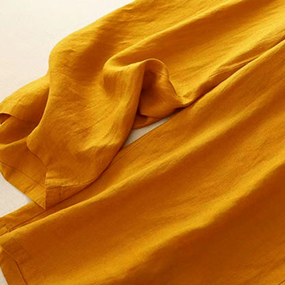 Buddha Stones Casual Solid Color One Button Women's Capri Wide Leg Pants With Pockets