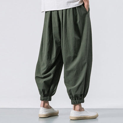 Buddha Stones Casual Sports Men's Solid Color Cotton Drawstring Pants With Pockets