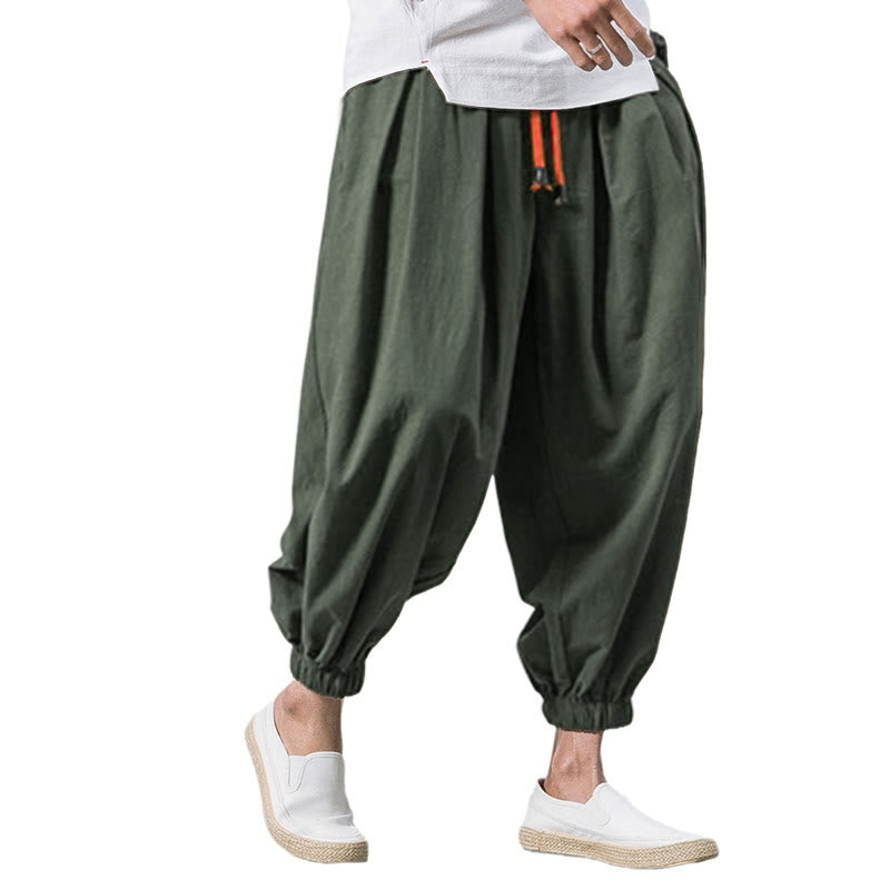 Buddha Stones Casual Sports Men's Solid Color Cotton Drawstring Pants With Pockets