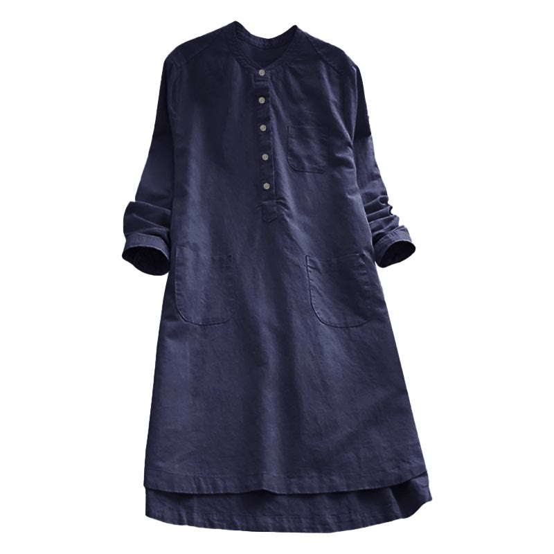 Buddha Stones Solid Buttons Long Sleeve Women's Shirt With Pockets