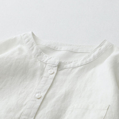 Buddha Stones Solid Color Button Three Quarter Sleeve Shirt