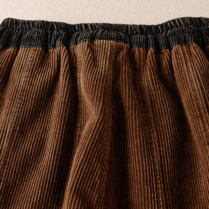 Buddha Stones Color Contrast Corduroy Cotton Women's Thermal Fleece-Lined Harem Pants With Pockets