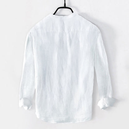 Buddha Stones Solid Color Short Sleeve Half Button Shirt Cotton Linen Men Clothing
