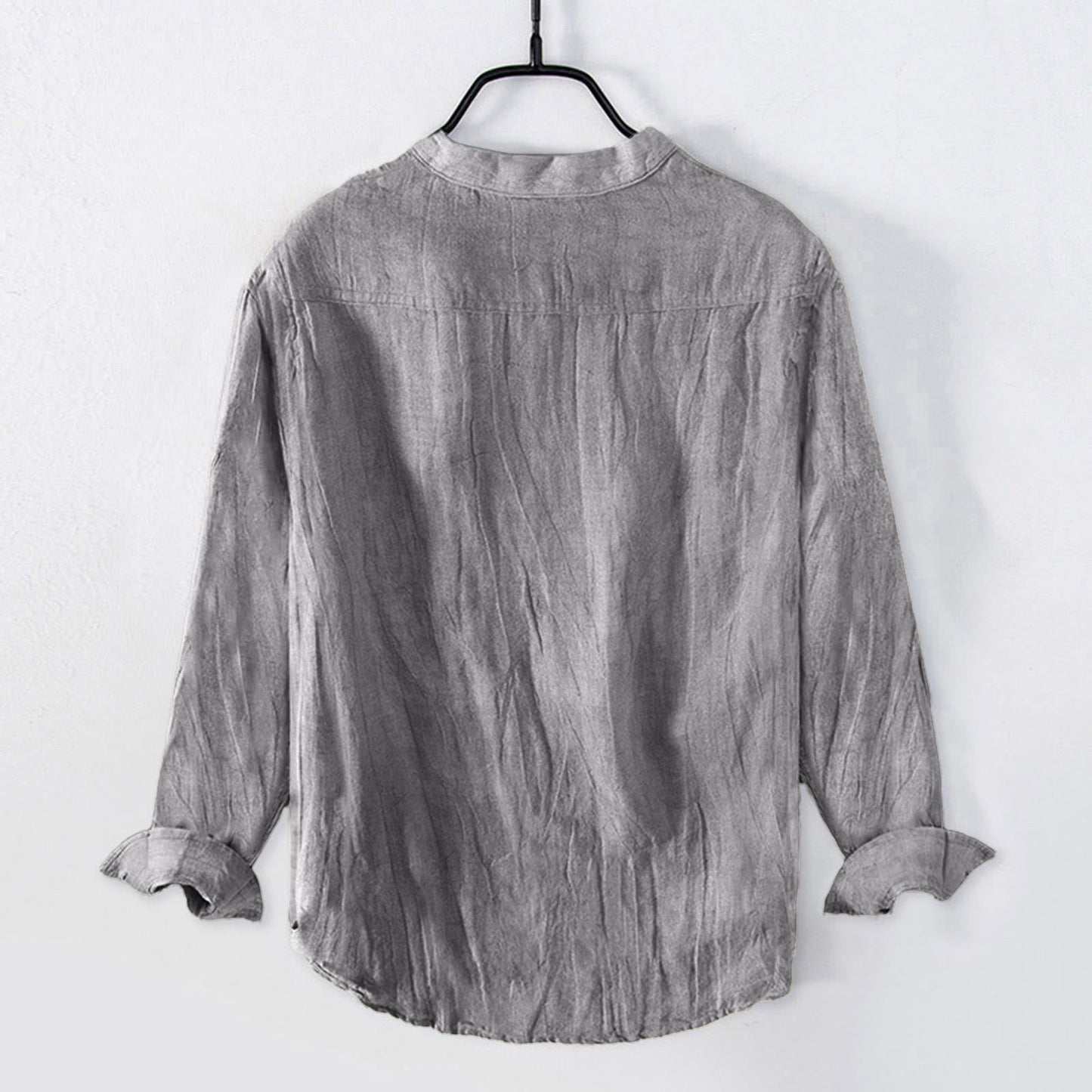Buddha Stones Solid Color Short Sleeve Half Button Shirt Cotton Linen Men Clothing