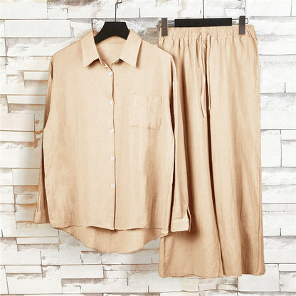 Buddha Stones 2Pcs Long Sleeve Shirt Top With Pockets Drawstring Pants Meditation Cotton Clothing Women's Set