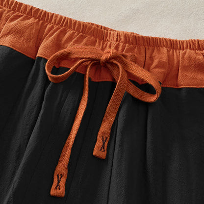 Buddha Stones Color Contrast Corduroy Cotton Women's Thermal Fleece-Lined Harem Pants With Pockets