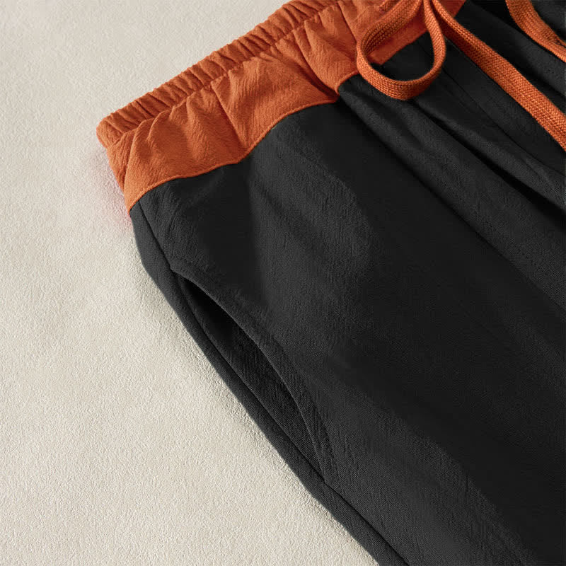 Buddha Stones Color Contrast Corduroy Cotton Women's Thermal Fleece-Lined Harem Pants With Pockets
