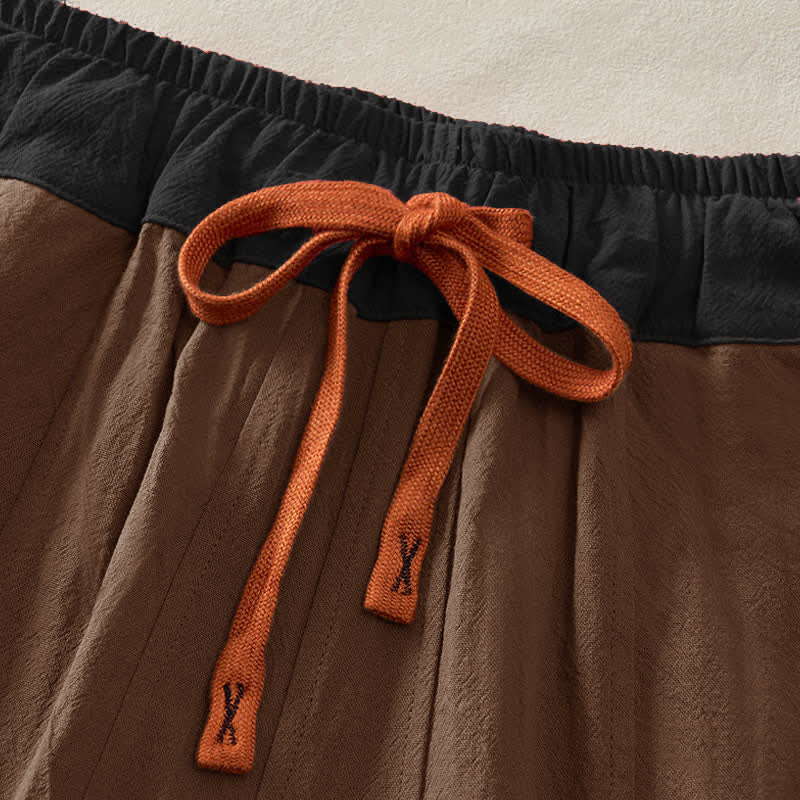 Buddha Stones Color Contrast Corduroy Cotton Women's Thermal Fleece-Lined Harem Pants With Pockets