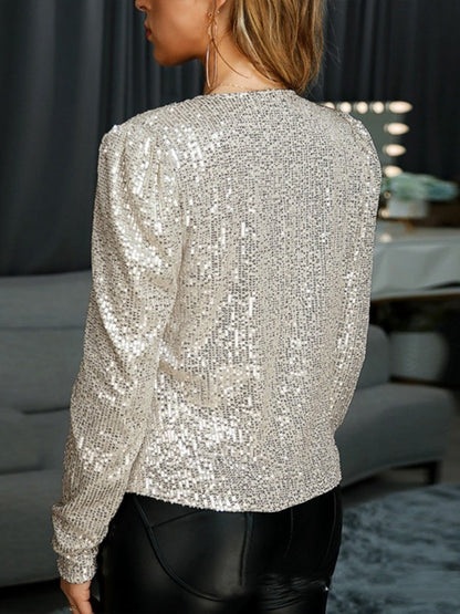 Stand Collar Sequin Short  Cardigan