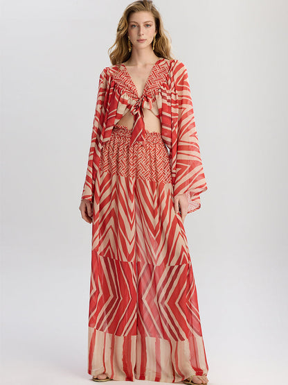 Red Chevron Print Kaftan Set