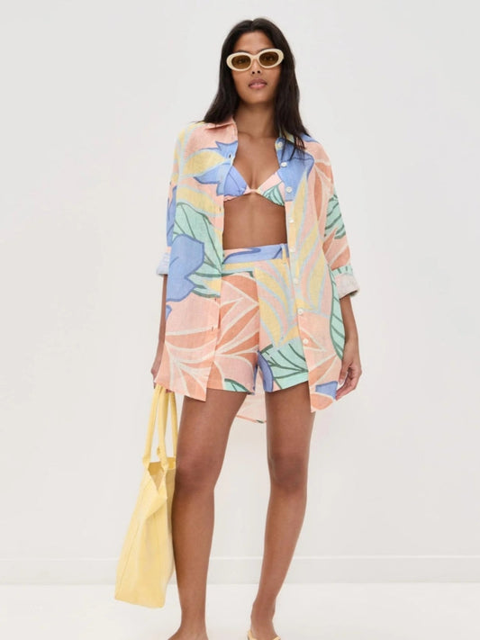 Playa Boyfriend Tropical Leaf Printed Short Set