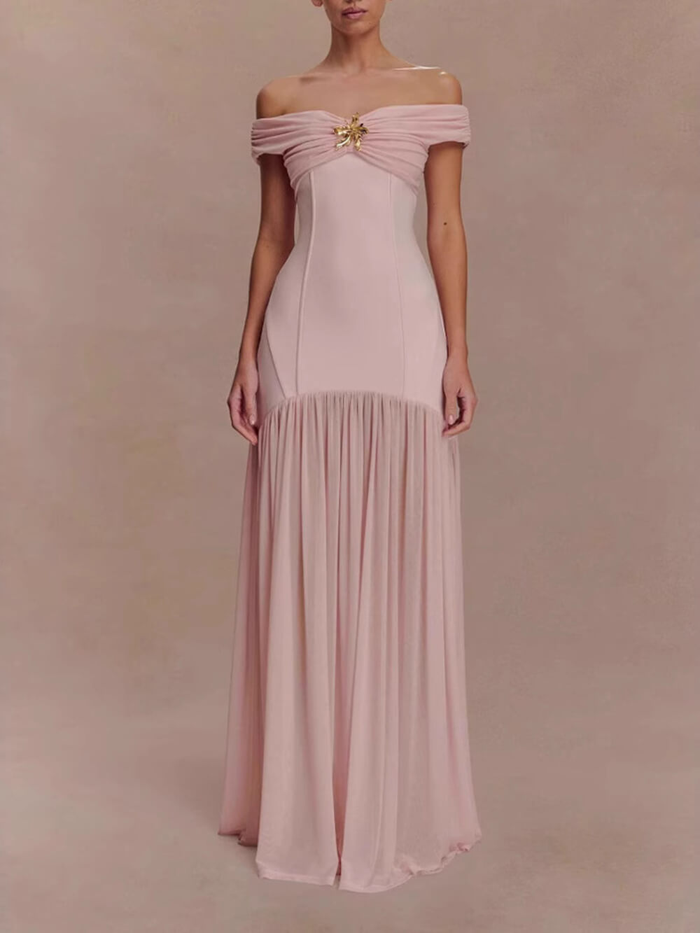 Elegant Floral-Embellished Strapless Bodycon Maxi Dress