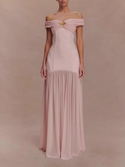 Elegant Floral-Embellished Strapless Bodycon Maxi Dress