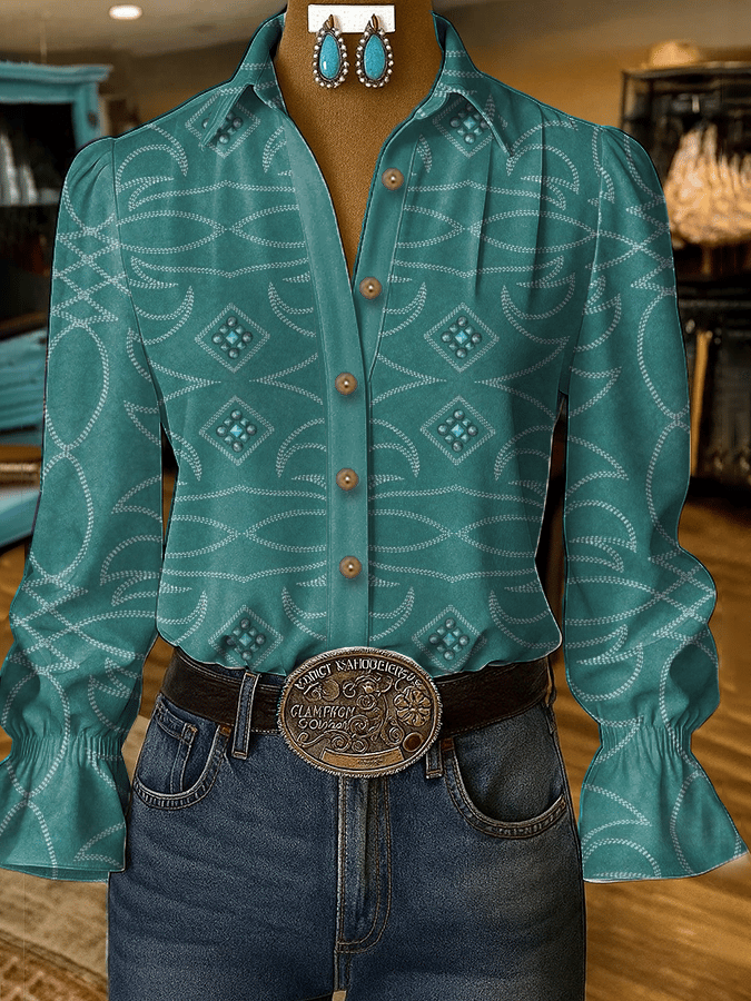 Women's Retro Western Print Shirt