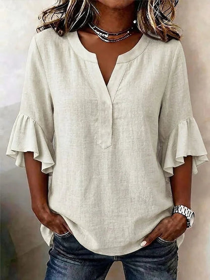 Women's V-Neck Ruffle Shirt