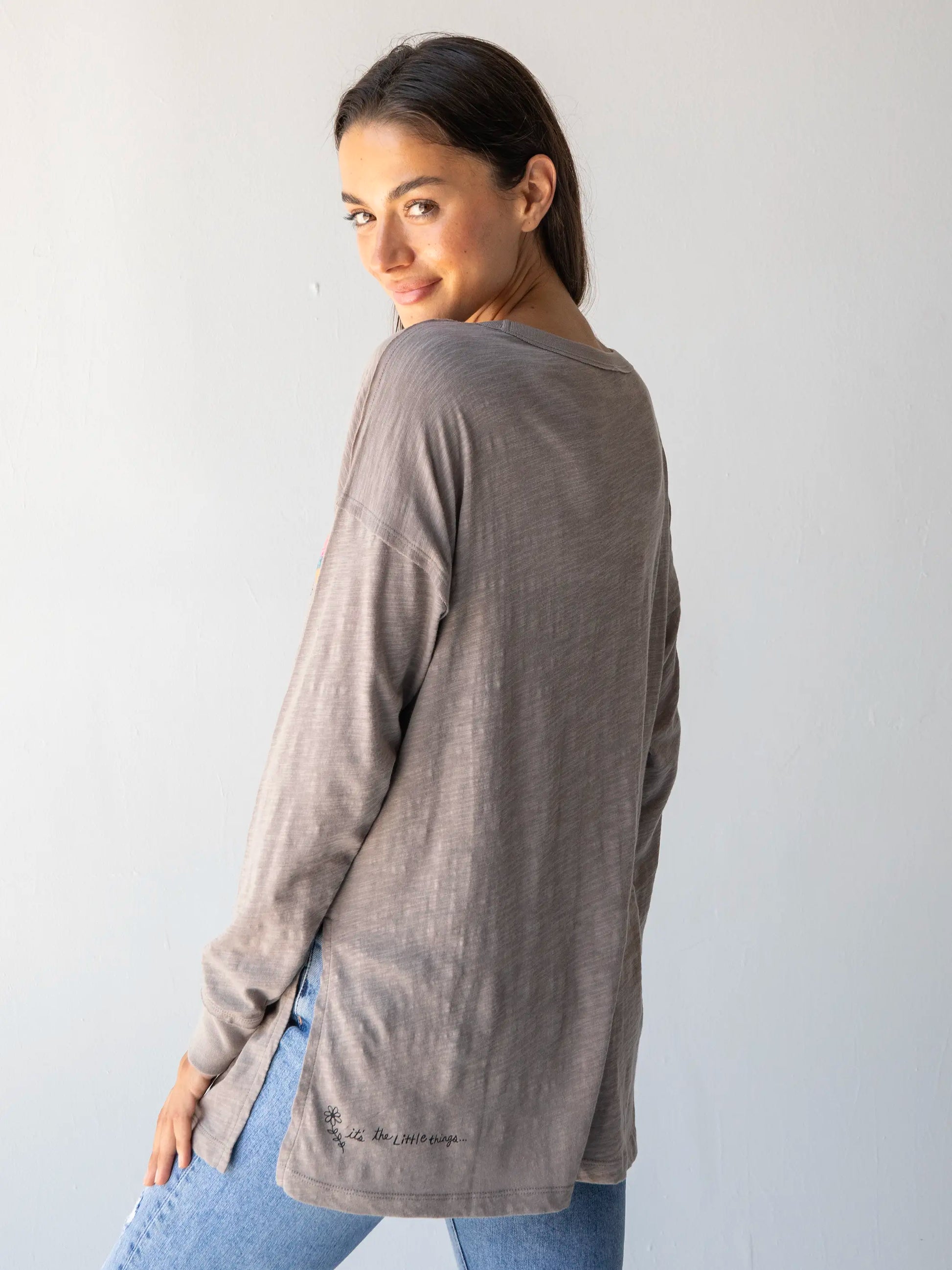 Oversized Cotton Doodle Tee - Ash