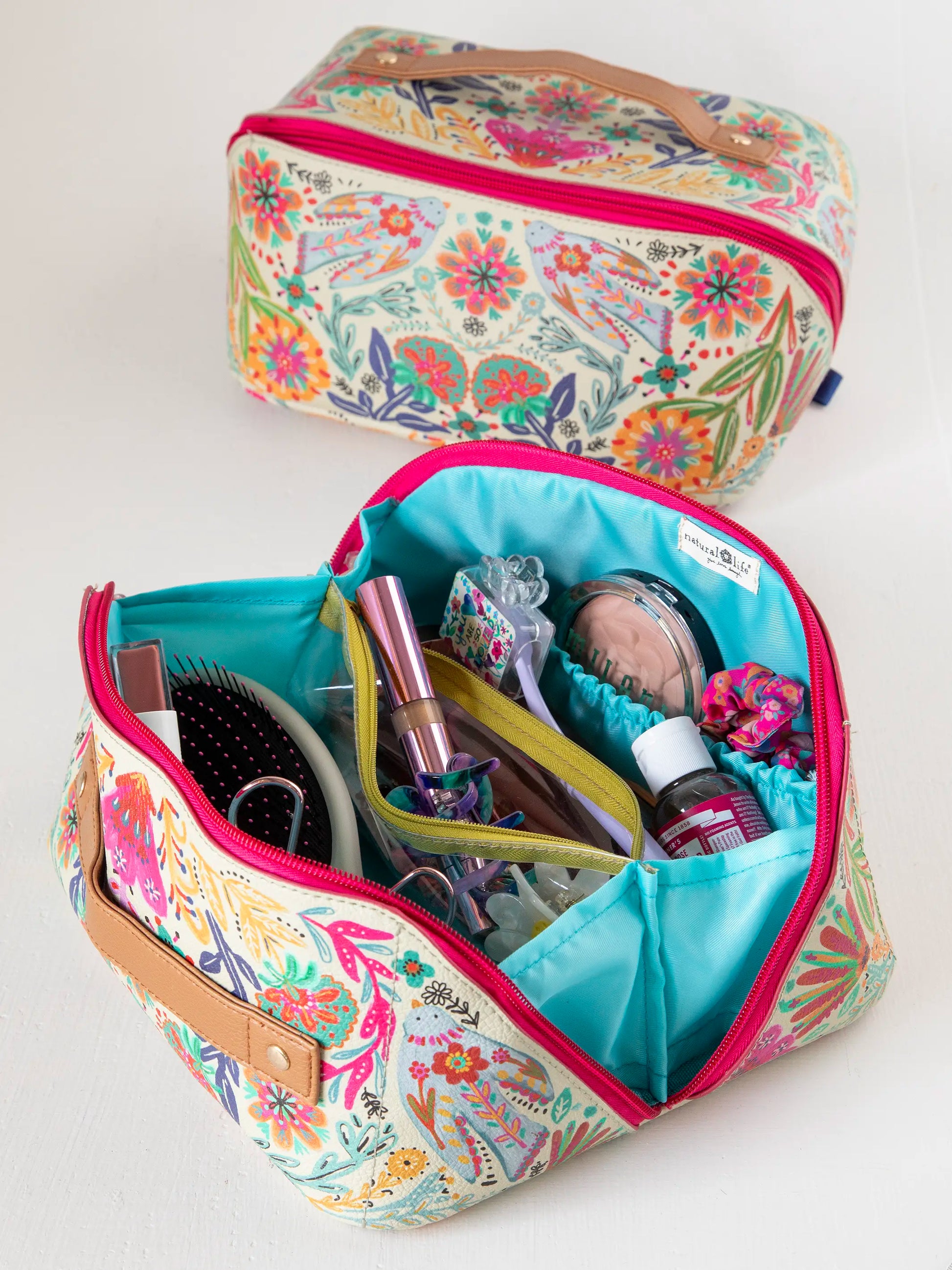 Travel Cosmetic Organizer - Cream Folk Flower