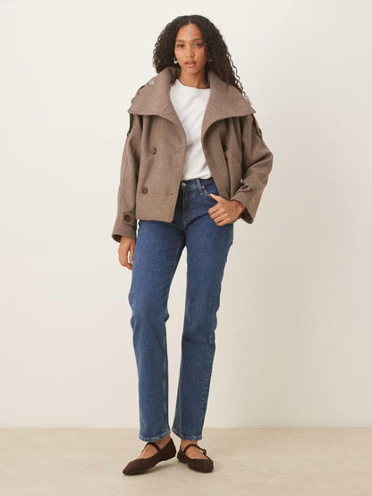 Double Breasted Wool Blend Short Coat