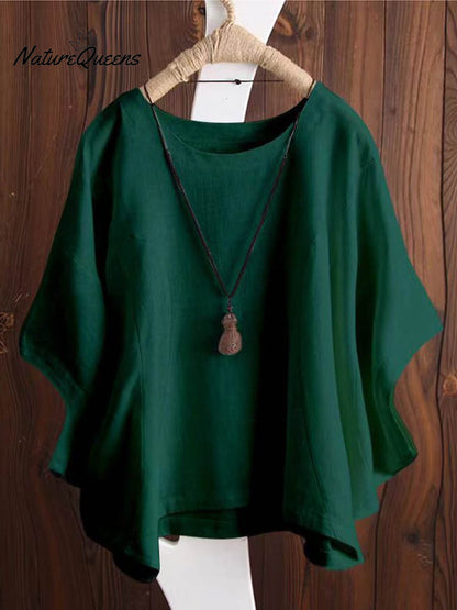 Women's Solid Color Loose Elegant Bat Sleeve Casual Cotton And Linen Shirt